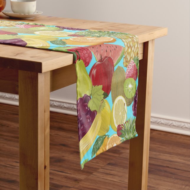 Chemin De Table Court Mixed Tropical Fruit Illustration Pattern (In Situ)