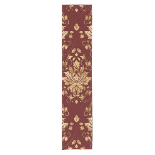 Chemin De Table Court Modèle de damas Vintage oriental - Rouge et or