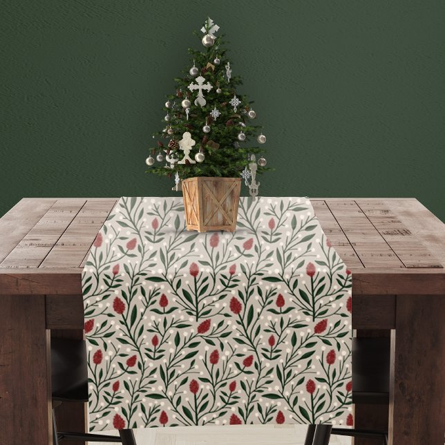 Chemin De Table Court Modèle floral classique de Noël rustique (Créateur téléchargé)