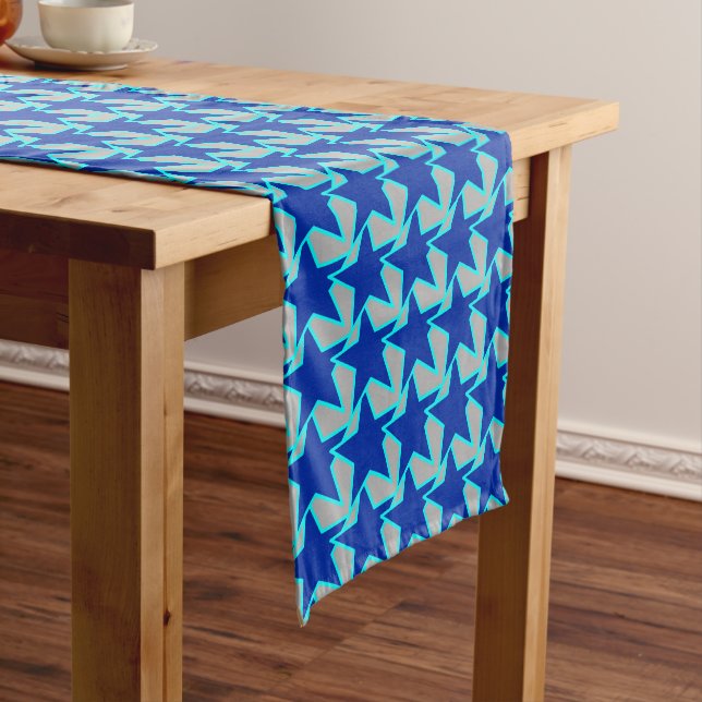 Chemin De Table Court Moderne Star Géométrique Cobalt Bleu et gris (In Situ)