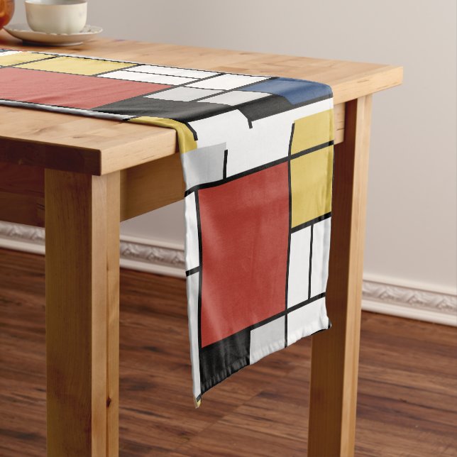Chemin De Table Court Mondrian Peinture Rouge Plane Jaune Noir Gris Bleu (In Situ)