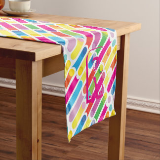 Chemin De Table Court Monogram Rainbow Diagonal Lines Pattern Pop Art