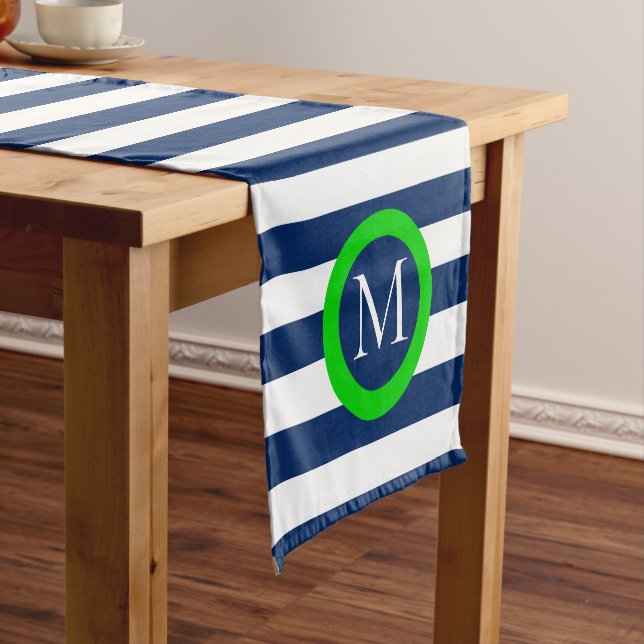 Chemin De Table Court Monogramme de très bon goût de rayure de bleu (In Situ)