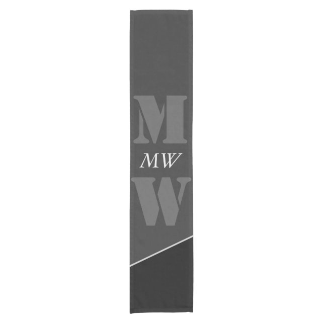 Chemin De Table Court Monogramme noir gris artistique moderne (Devant)