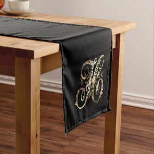 Chemin De Table Court Monogramme or Orné vintage H