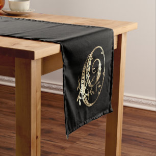 Chemin De Table Court Monogramme or orné vintage O