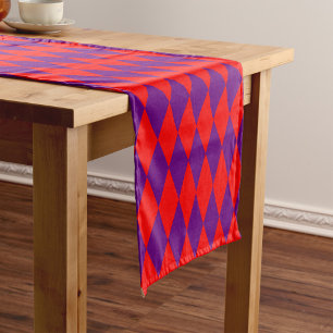 Chemin De Table Court Motif à carreaux Harlequin rouge et violet 