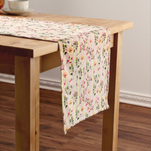 Chemin De Table Court Motif à rayures florales rose pâle
