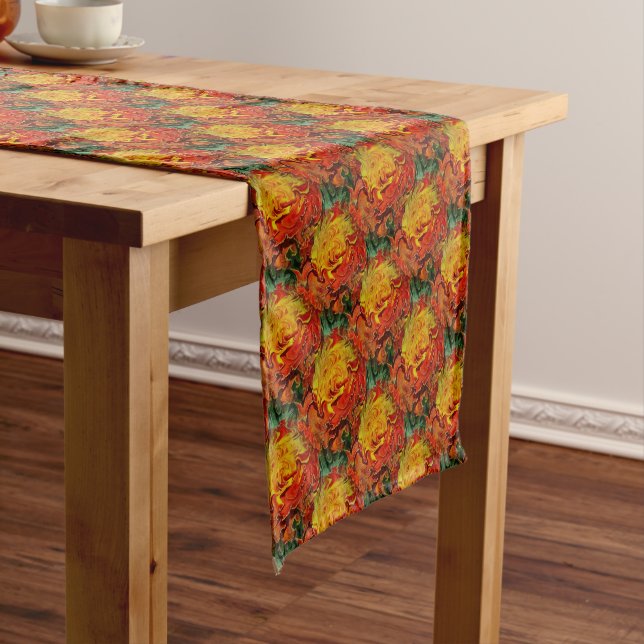 Chemin De Table Court Motif Abstrait orange jaune vert (In Situ)