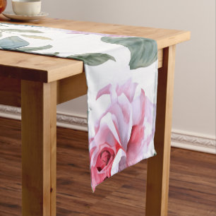 Chemin De Table Court Motif aquarelle cottagecore à fleurs de rose rose