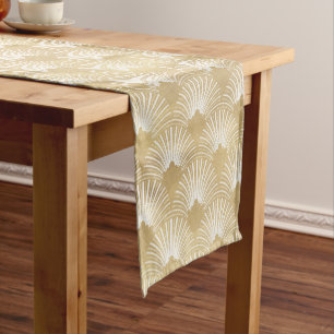 Chemin De Table Court Motif Art-Geco en or et blanc
