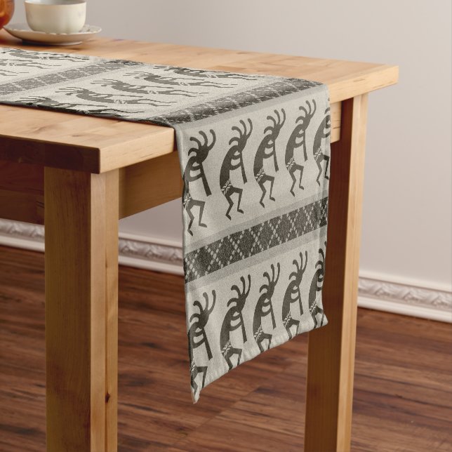 Chemin De Table Court Motif Aztèque Noir Et Gris Kokopelli (In Situ)
