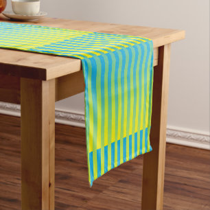 Chemin De Table Court Motif bleu jaune vert rayé