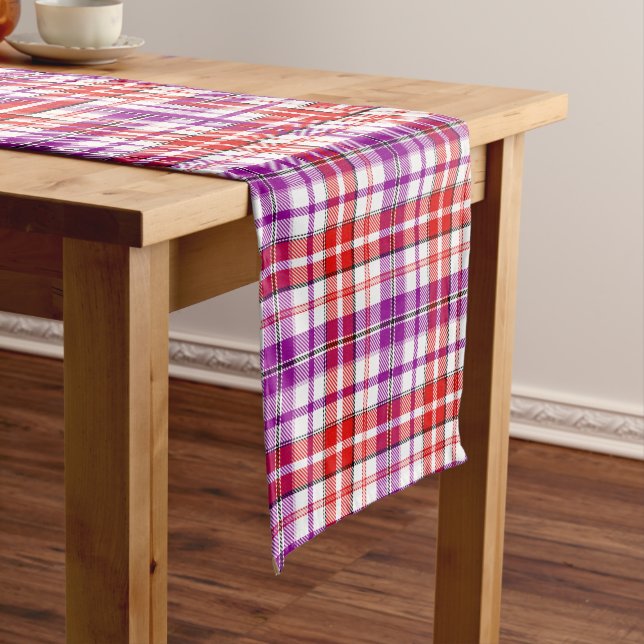 Chemin De Table Court Motif carreaux tartan blanc rouge violet (In Situ)