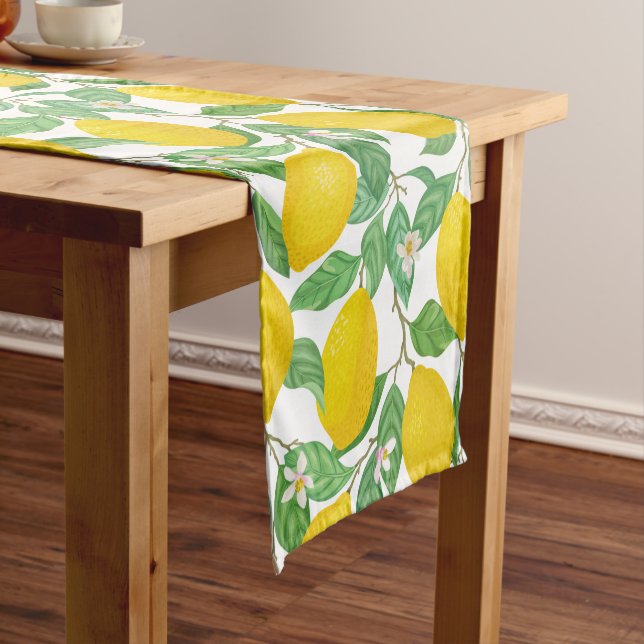 Chemin De Table Court Motif citron blanc jaune (In Situ)