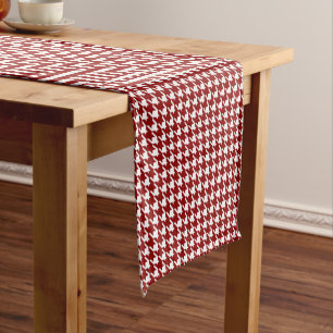 Chemin De Table Court Motif classique de pied-de-poule en rouge et blanc