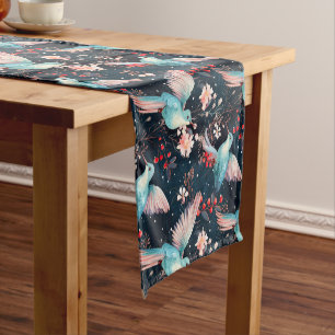 Chemin De Table Court Motif coloré d'oiseaux-mouches et de fleurs d'hive