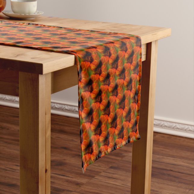 Chemin De Table Court Motif D'Art Abstrait Orange Et Brown      (In Situ)