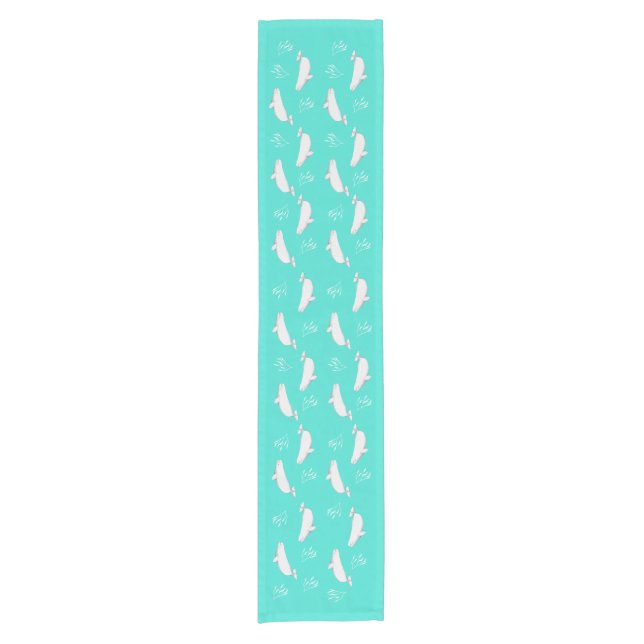 Chemin De Table Court Motif de baleines de Beluga Turquoise (Devant)