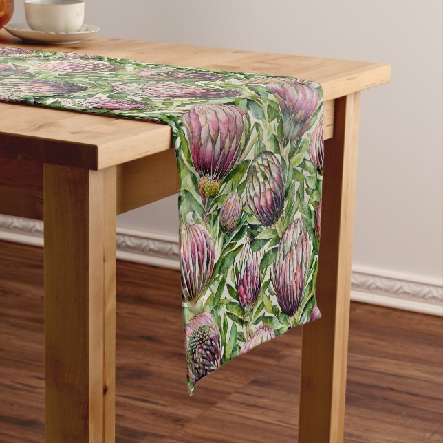 Chemin De Table Court Motif de fleurs de thé rose et vert (In Situ)