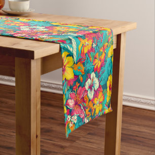 Chemin De Table Court Motif de fleurs tropicales colorées