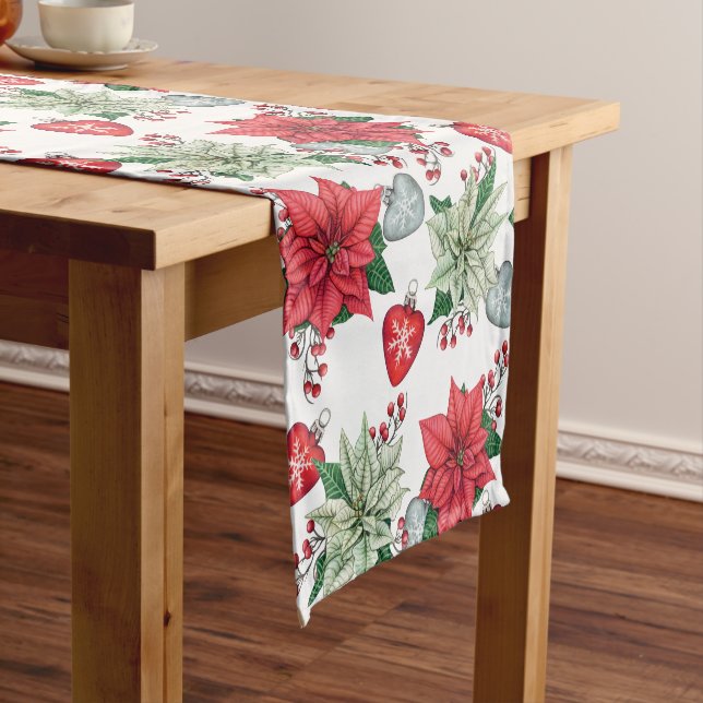 Chemin De Table Court Motif de Noël Poinsettia (In Situ)