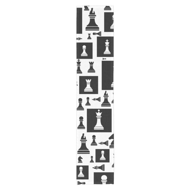 Chemin De Table Court Motif de pièces d'échecs - noir et blanc (Devant)