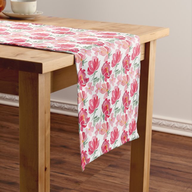 Chemin De Table Court Motif de pivoine d'aquarelle (In Situ)