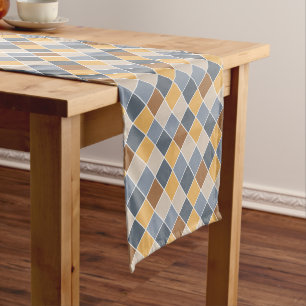 Chemin De Table Court Motif de vérification minimaliste des tons bleu ja