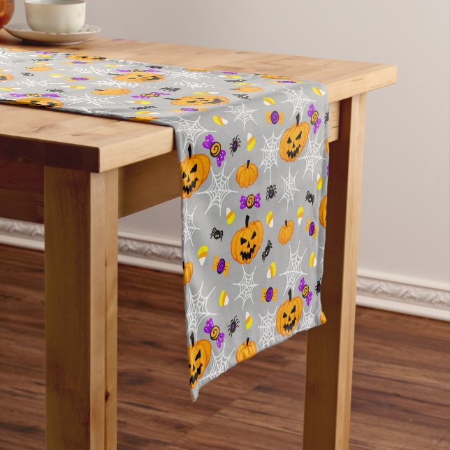 Chemin De Table Court Motif d'Halloween gris mou (In Situ)