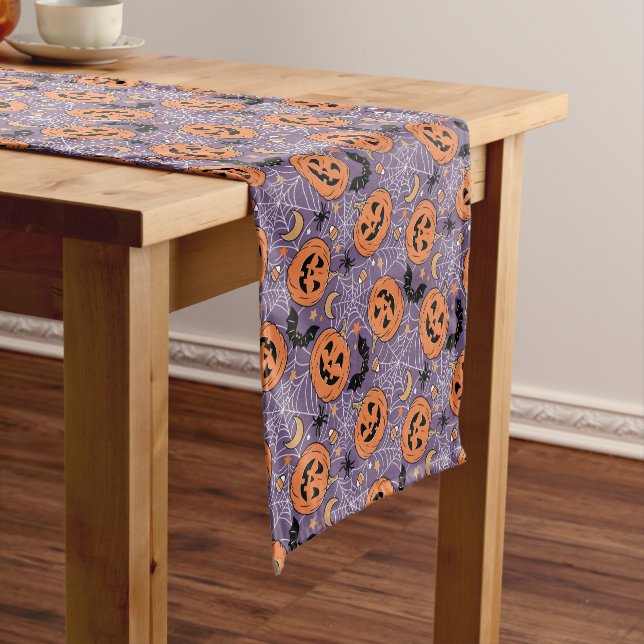 Chemin De Table Court Motif d'Halloween violet Jack-O-lanterne (In Situ)