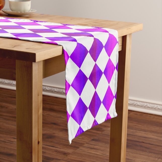 Chemin De Table Court Motif diamant de Checker blanc rose violet (In Situ)