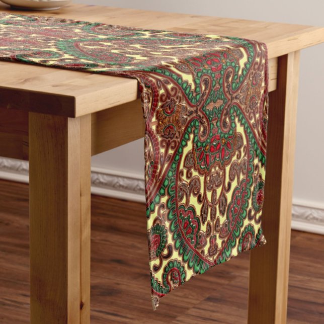 Chemin De Table Court Motif élégant paisley victorien rouge vert or (Créateur téléchargé)