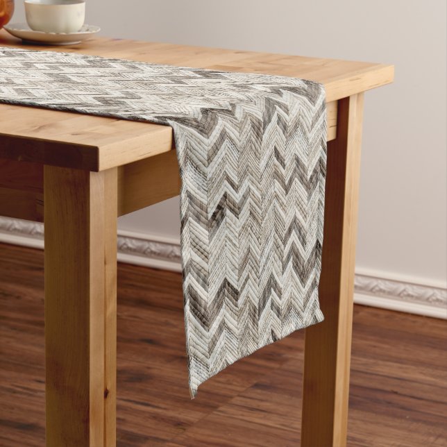 Chemin De Table Court Motif en chevron crème (In Situ)
