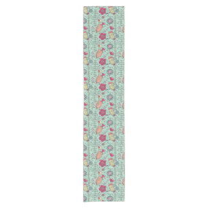 Chemin De Table Court Motif floral de bande dessinée avec des oiseaux