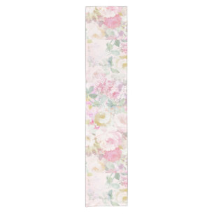 Chemin De Table Court Motif floral de rétro aquarelle blanche rose chic