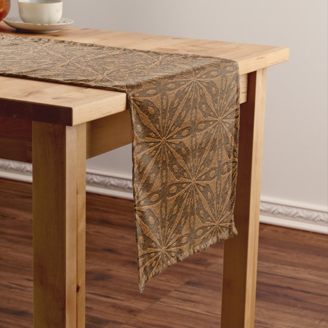 Chemin De Table Court Motif géométrique en cuir Brown (In Situ)
