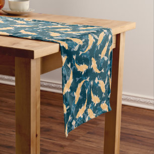 Chemin De Table Court Motif jaune et bleu - Koi Fish