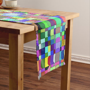 Chemin De Table Court Motif multicolore de formes de carrés abstraits