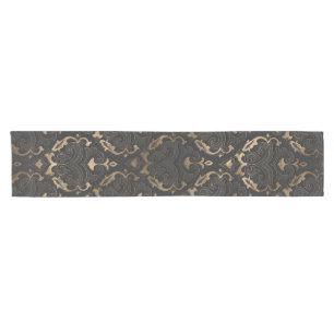 Chemin De Table Court Motif oriental - cuir et or noirs