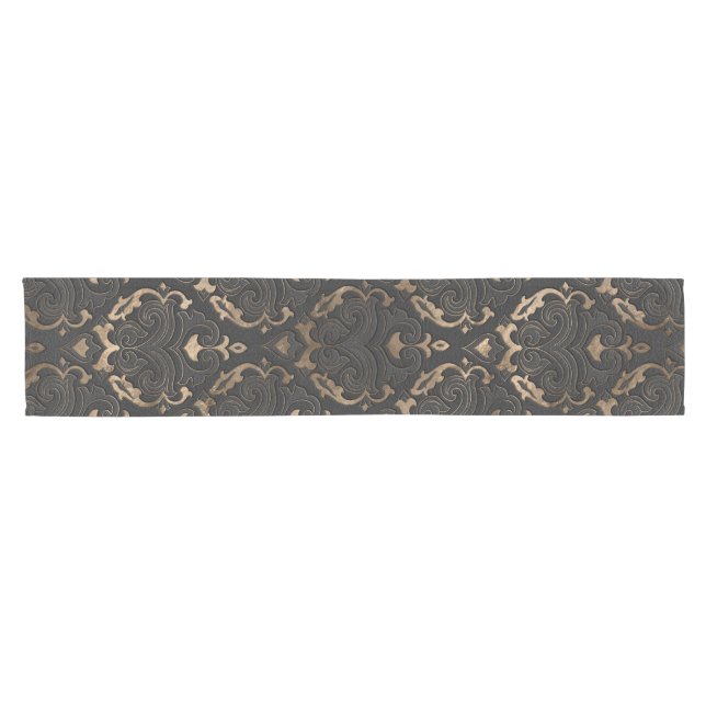 Chemin De Table Court Motif oriental - cuir et or noirs (Horizontal)