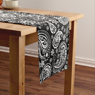 Chemin De Table Court Motif paisley vintage noir et blanc