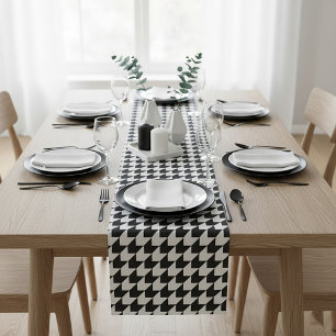 Chemin De Table Court Motif pied-de-poule noir classique