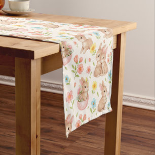 Chemin De Table Court Motif printanier floral de lapin mignon