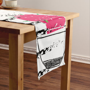 Chemin De Table Court Motif rayé Cactus rose