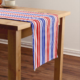 Chemin De Table Court Motif rayures blanches rouges bleues  