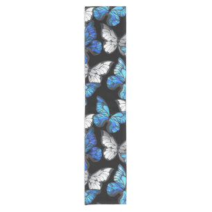 Chemin De Table Court Motif sans couleur foncée avec papillons bleus Mor