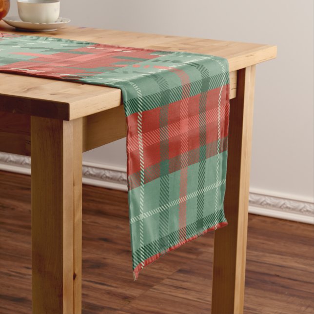 Chemin De Table Court Motif tartan rouge et vert de Noël (In Situ)