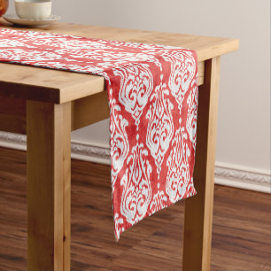 Chemin De Table Court motifs tribaux mignons, rouges et blancs de damask