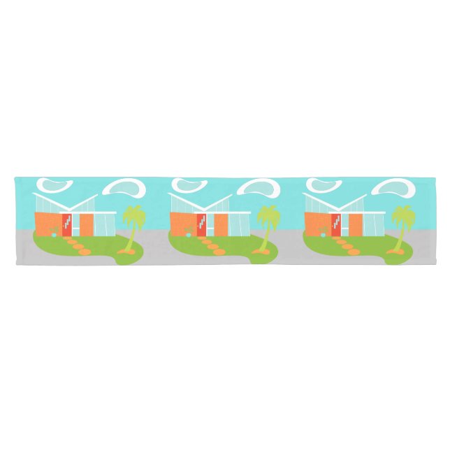 Chemin De Table Court Moyenne siècle moderne Cartoon House Coureur de ta (Horizontal)
